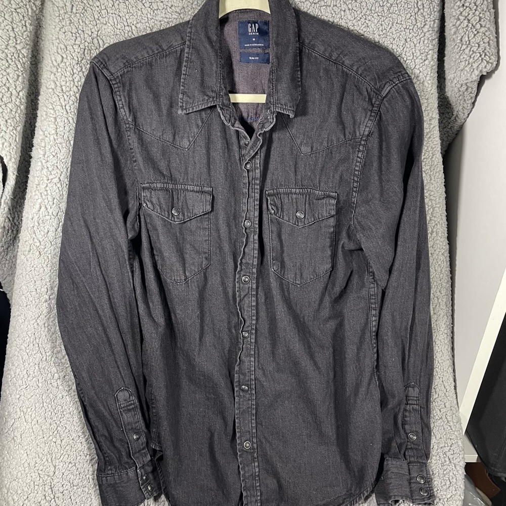 Gap denim shirt women’s size medium western pearl snap black w